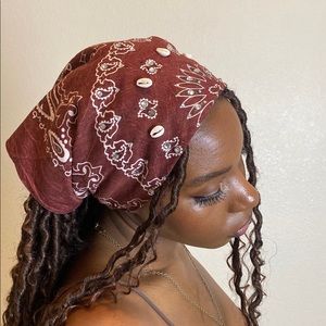 Hippie Bandana, Cowrie Shell Bedazzled- Brown 90s